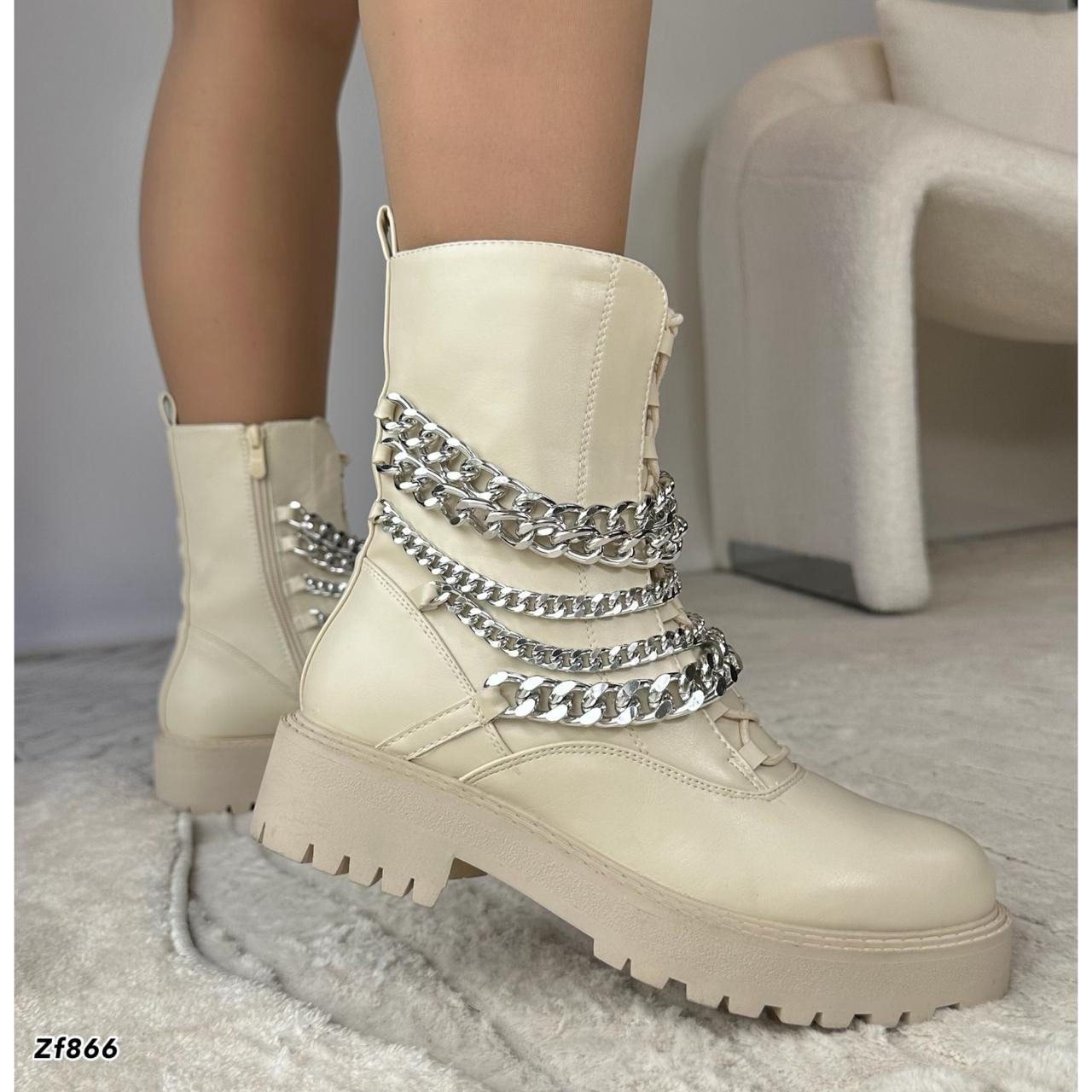 Botin beige cadenas plateadas suela 4cm U9AX18958-1 C-20